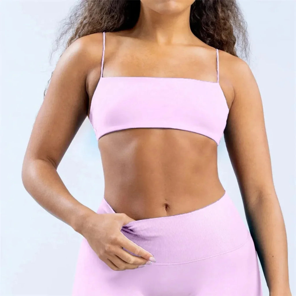 Strap Women Seamless Strappy Back Yoga Bra Medium Support Gym Crop Top Padded Sports Bra Fitness Top Wrap The Chest