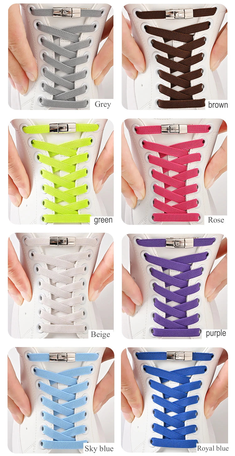 No Tie Shoe Laces Press Lock Shoelaces Without Ties Elastic Laces Locking Without Detachment 8mm Widened Flat Shoelace for Shoes