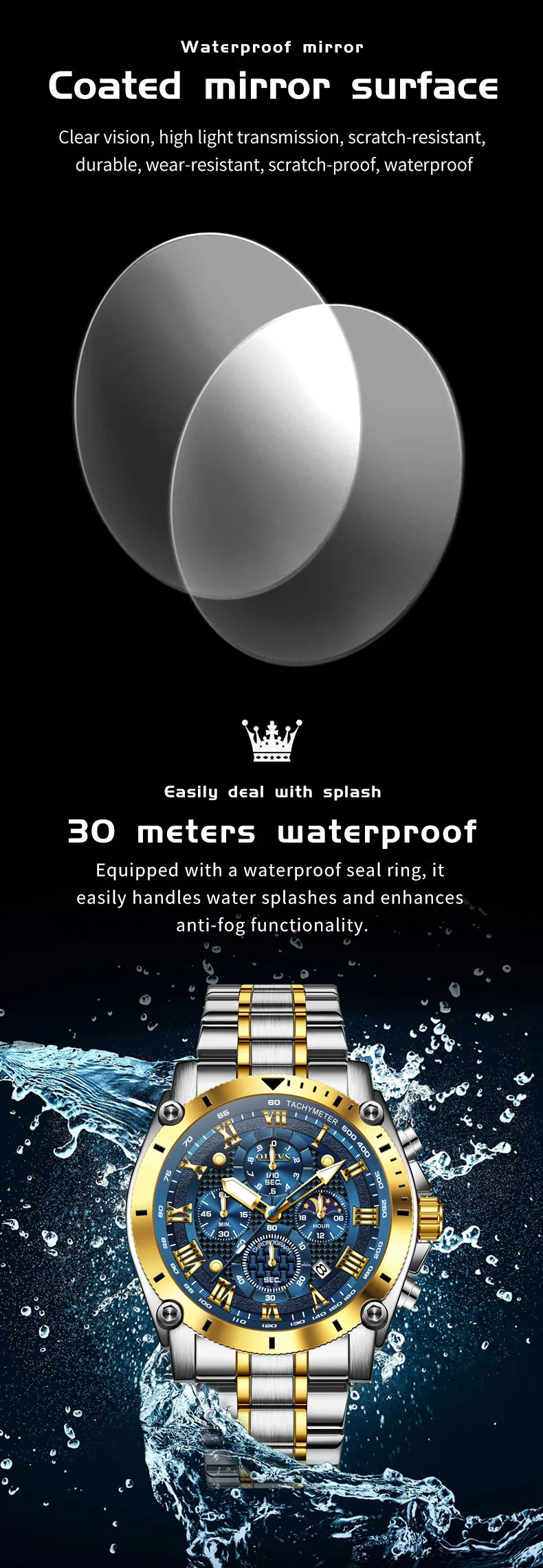 OLEVS 3689 Original Moon Phase Mens Watch Multifunctional Chronograph Quartz Watch  Waterproof Sports Watches For Man Gift Reloj