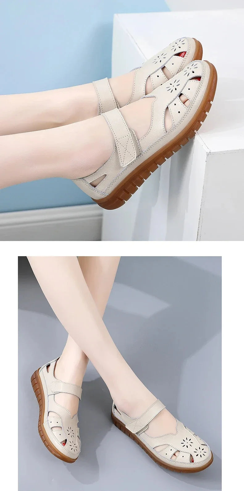 New Summer Women Sandals Ladies Roman Shoes Comfortable Flats Walking Slippers Covered Toe Beach Shoes Fashion White Shose