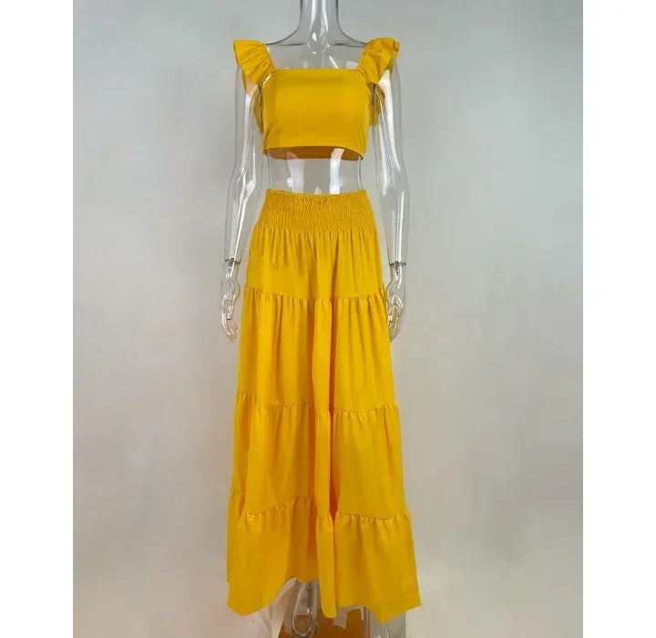 Skirt Sets Womans Clothing Streetwear New Spring/Summer Elegant Sexy Collage Sleeveless Top and Longuette Suits for Female