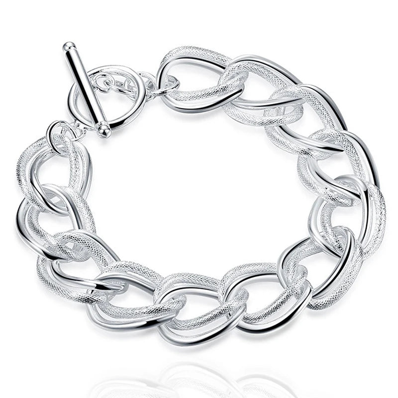 DOTEFFIL 925 Sterling Silver Matte Smooth Ring Chain Bracelet For Women Man Fashion Wedding Engagement Party Jewelry