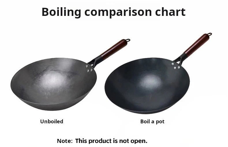 Iron Pot Household Frying Pan Traditional Hand Forged Without Coating Wooden Handle Old-style Non-iron Pot (30cm)