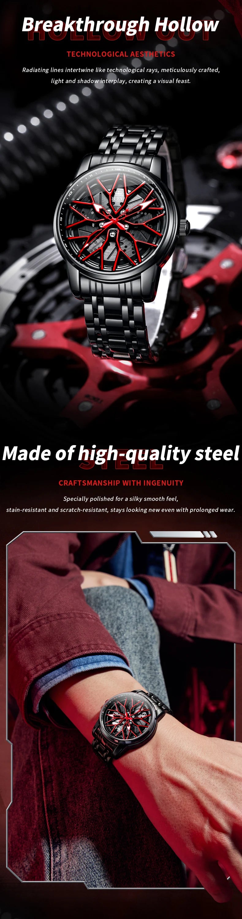 OLEVS 3701 Mens Watch Rotatable Wheel Hub Dial Fashion Quartz Watch Waterproof Luminous Stainless Steel Watches For Man Original