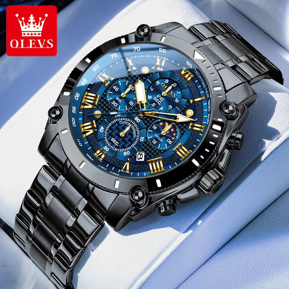 OLEVS 3689 Original Moon Phase Mens Watch Multifunctional Chronograph Quartz Watch  Waterproof Sports Watches For Man Gift Reloj