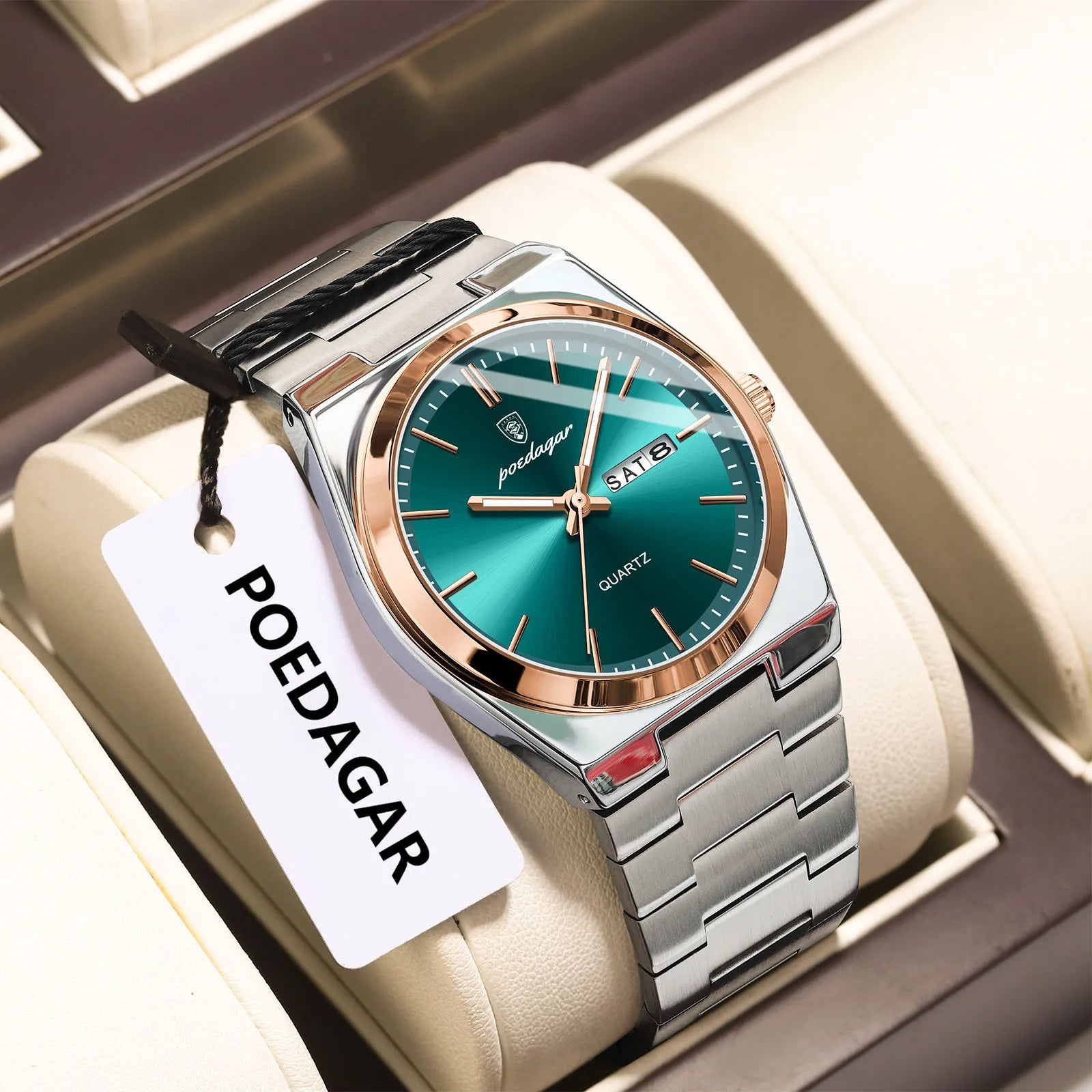 POEDAGAR Fashion Classic Man Watch Waterproof Luminous Date Week Luxury Men Watch Stainless Steel Quartz Business Men's Watches