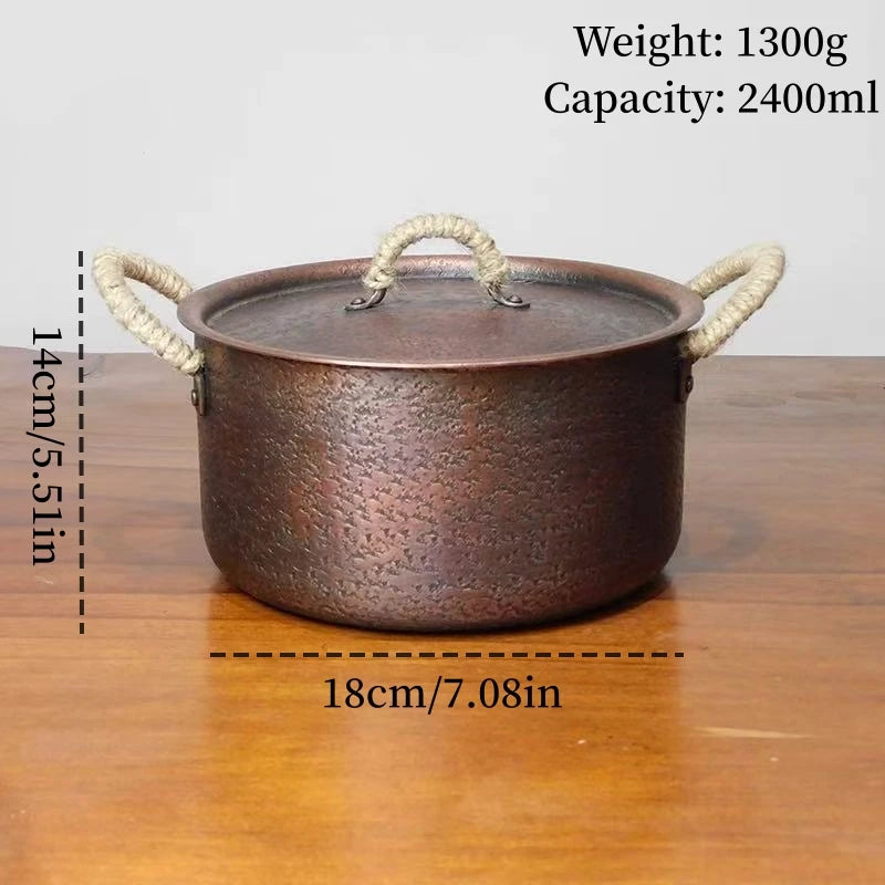 Vintage Copper Pot,Handcrafted Hot Pot Food Cooking Utensil for Boiling,Simmering and Pasta Stewing,With lid 18 cm Handheld Pots