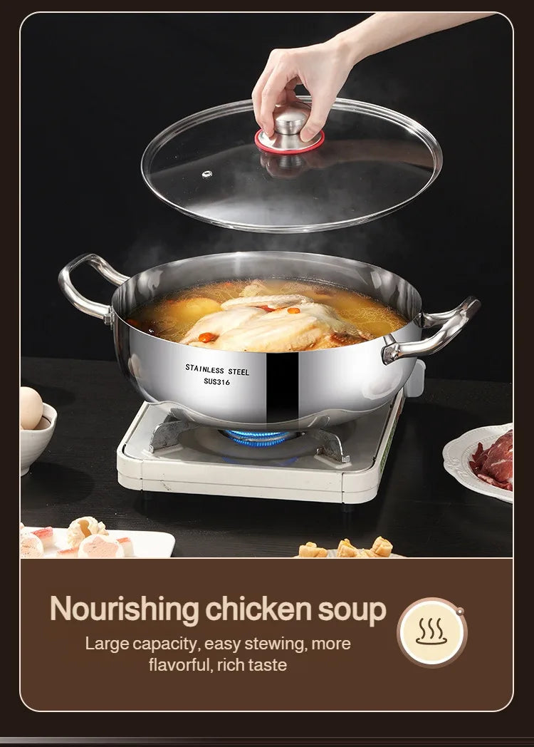 Double-ear Soup Pot Household Thickened 316 Stainless Steel Milk Pot Porridge Pot Small Cooking Pot Steaming Pot Induction