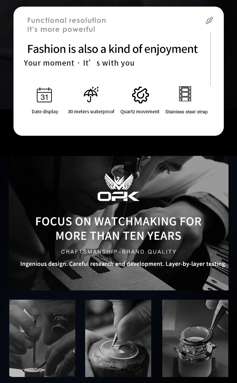 OPK Brand Men's Watches Luxury Gold Wristwatch for Men High-end Waterproof Original Watch 8171