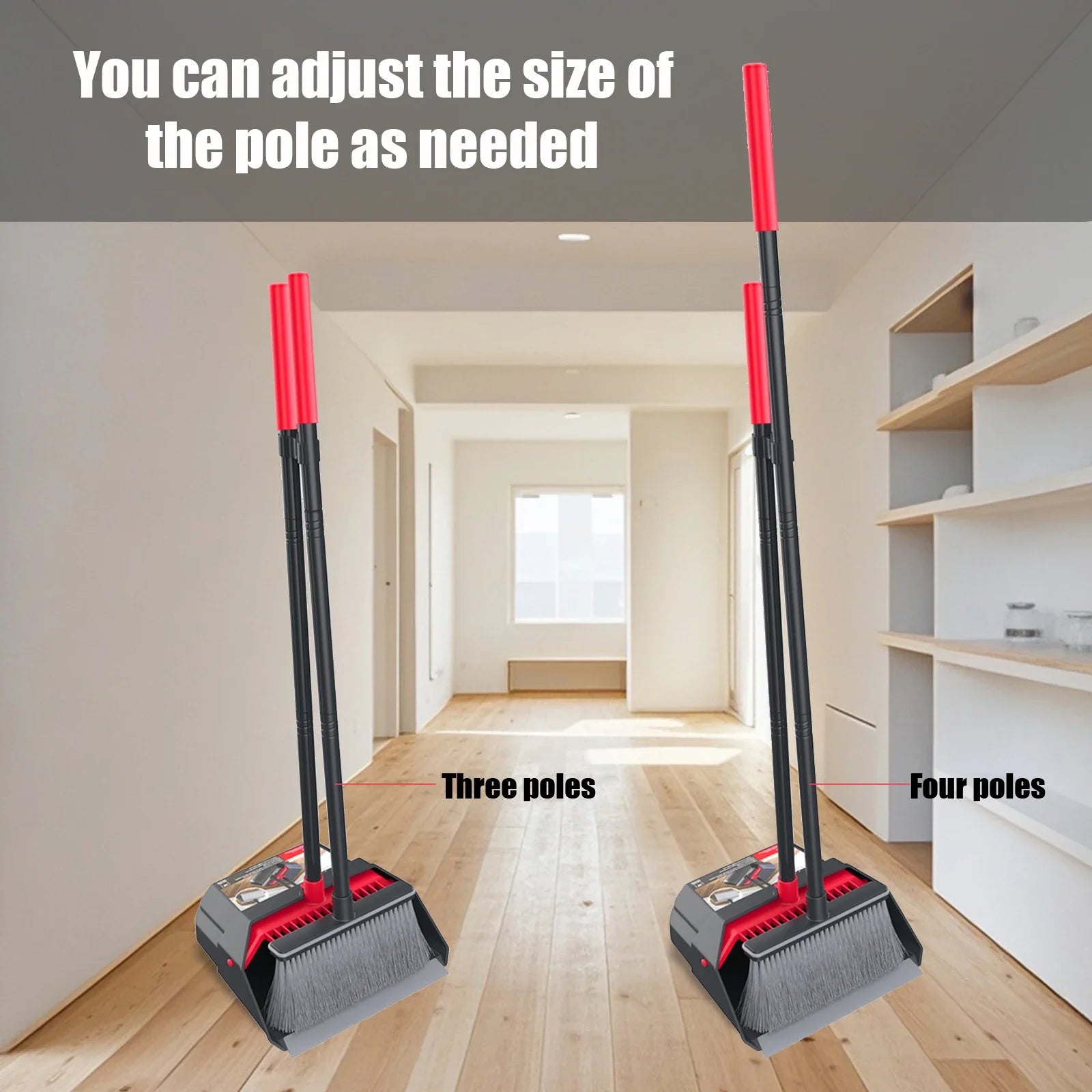 Household Broom and Dustpan set-Combination with Long Handle Foldable Duatpan and Floor Brush