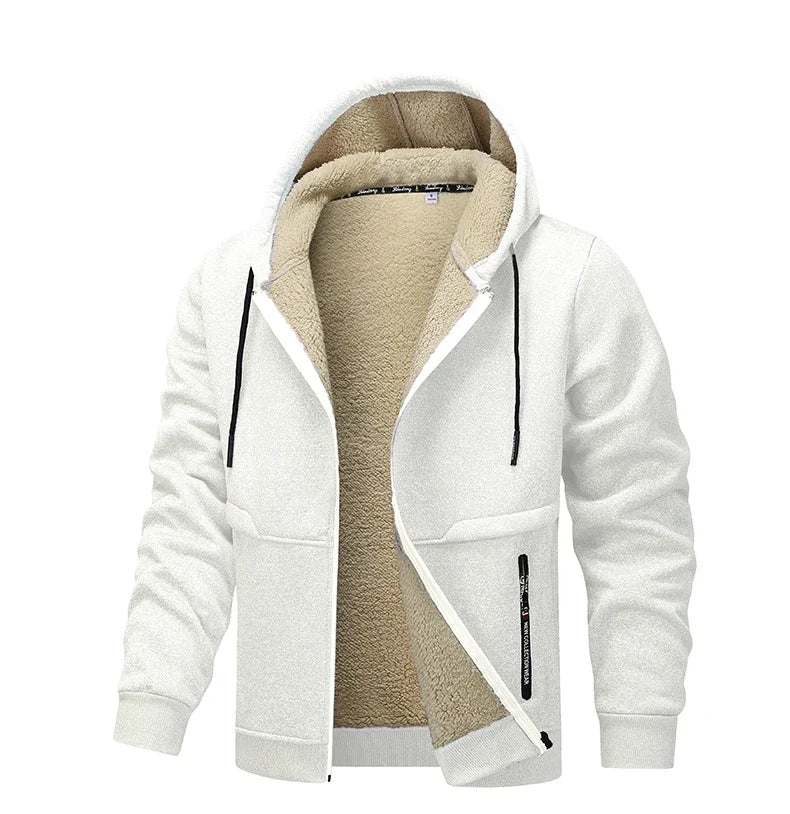 Winter Lambswool Zipper Hoodies Thicken Warm Jacket Men Long Sleeve Sweatshirts Casual Sports Fleece Coats Hooded Man Jackets