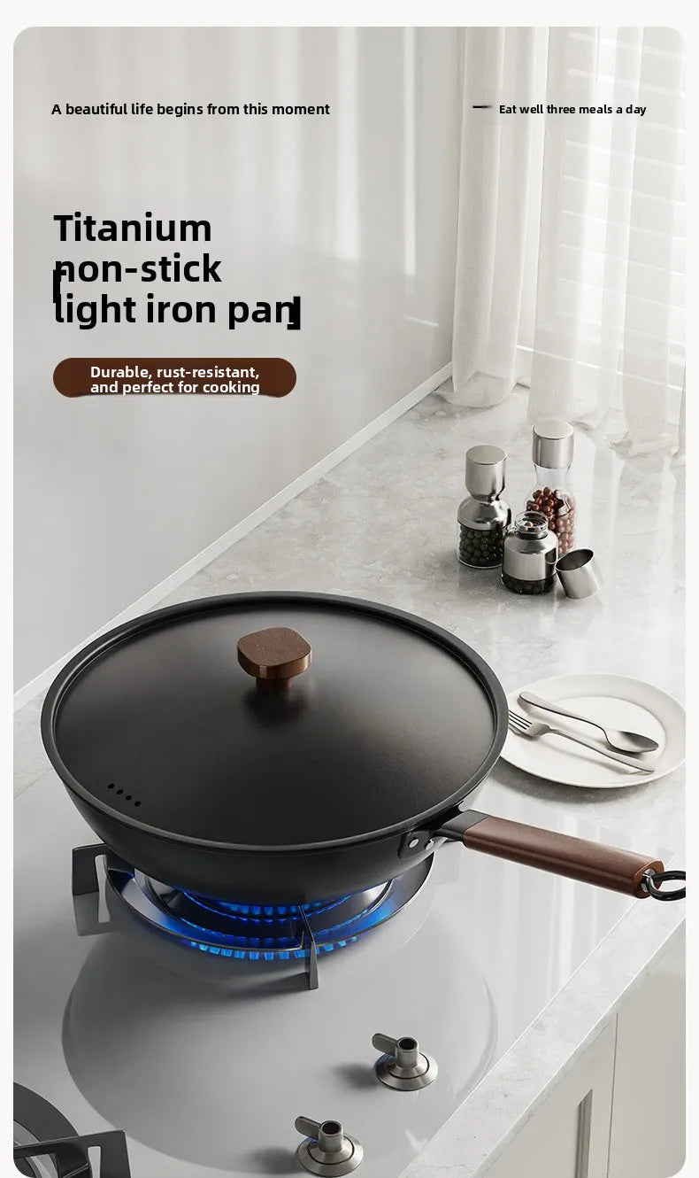 Iron pot without coating, flat bottomed pot already cooked, household induction cooker, gas stove, universal non stick pot