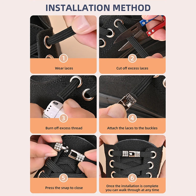 No Tie Shoe Laces Diamond Buckle Elastic Laces Shoelaces Sneaker Kids Adult Shoelace Suitable For Sports Casual Shoes Boots