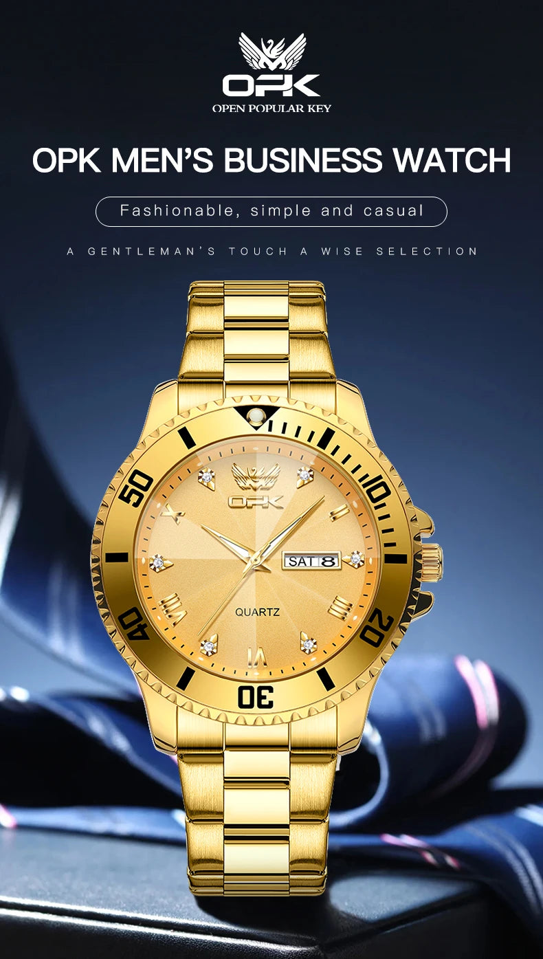 OPK Brand Men's Watches Luxury Gold Wristwatch for Men High-end Waterproof Original Watch 8171