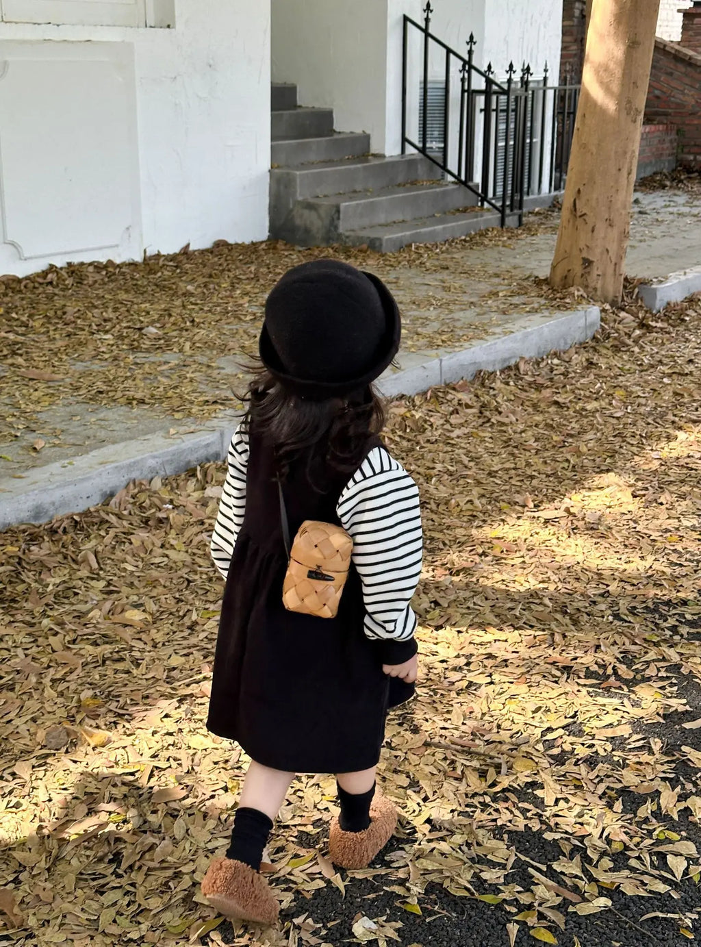 Clothing Suit Girls' Striped Long-Sleeved Sweater Plus Corduroy Vest Skirt  Autumn and Winter Clothing New Suit