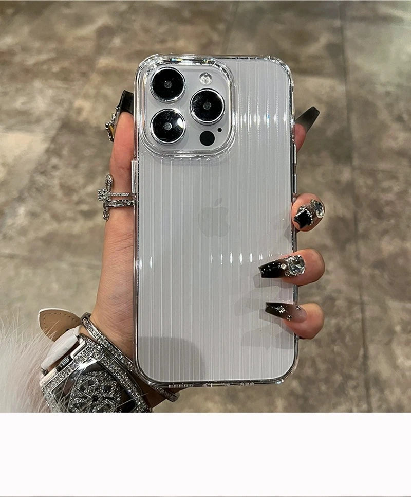 Soft Corrugated Transparent Phone Case For iPhone 11 12 13 14 15 16 Pro Max Plus Shockproof Silicone Clear Bumper Cover