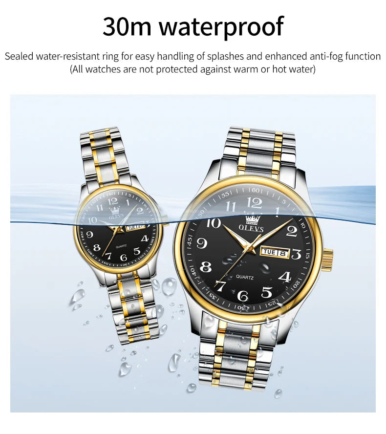 OLEVS 5567 Couple Watches Waterproof Luminous Wristwatch for Lover Date Men‘s and Women's Wristwatch Simple Fashion