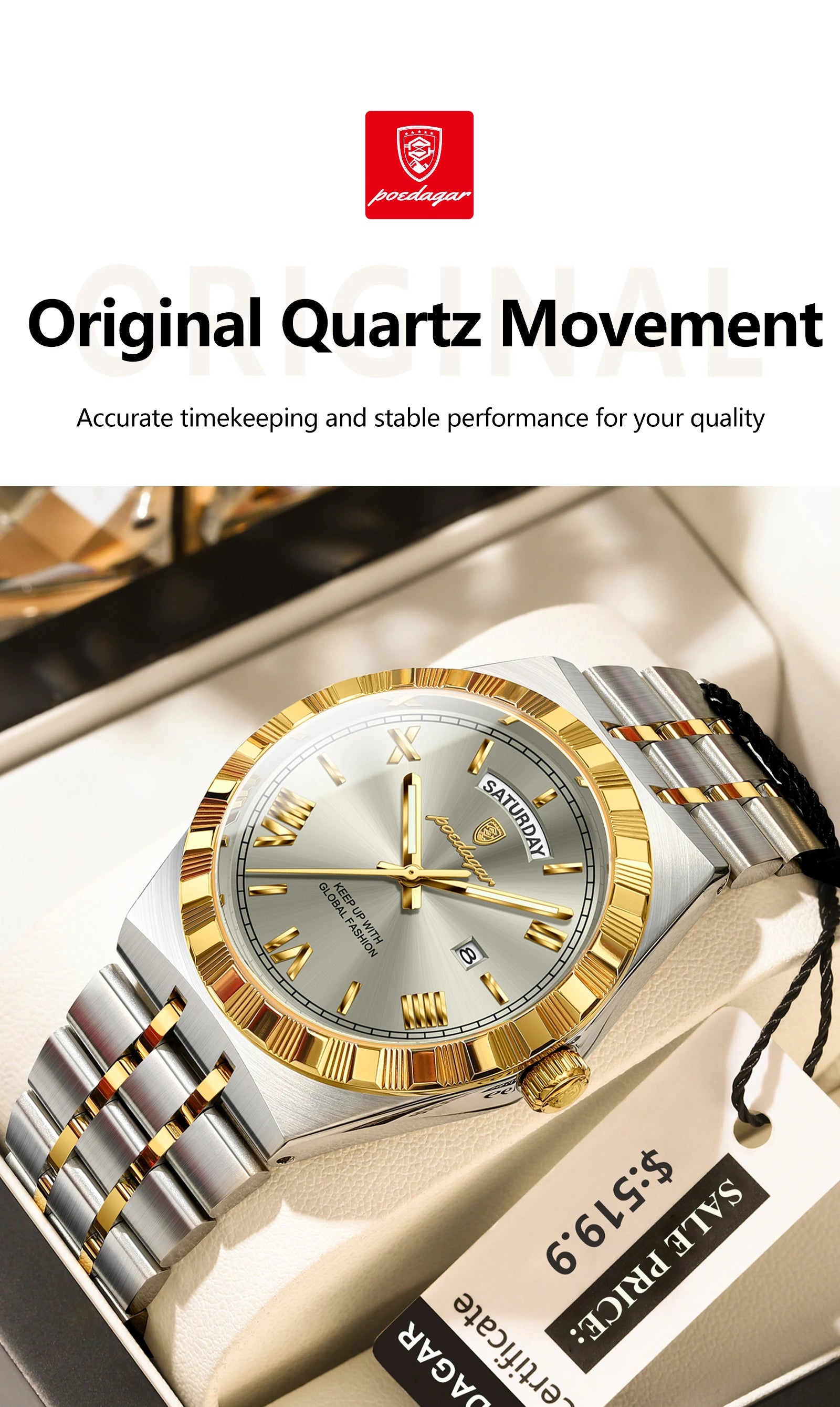 POEDAGAR Luxury Business Man Watch Week Date Waterproof Luminous Watches For Men Stainless Steel Quartz Men's Fashion Wristwatch