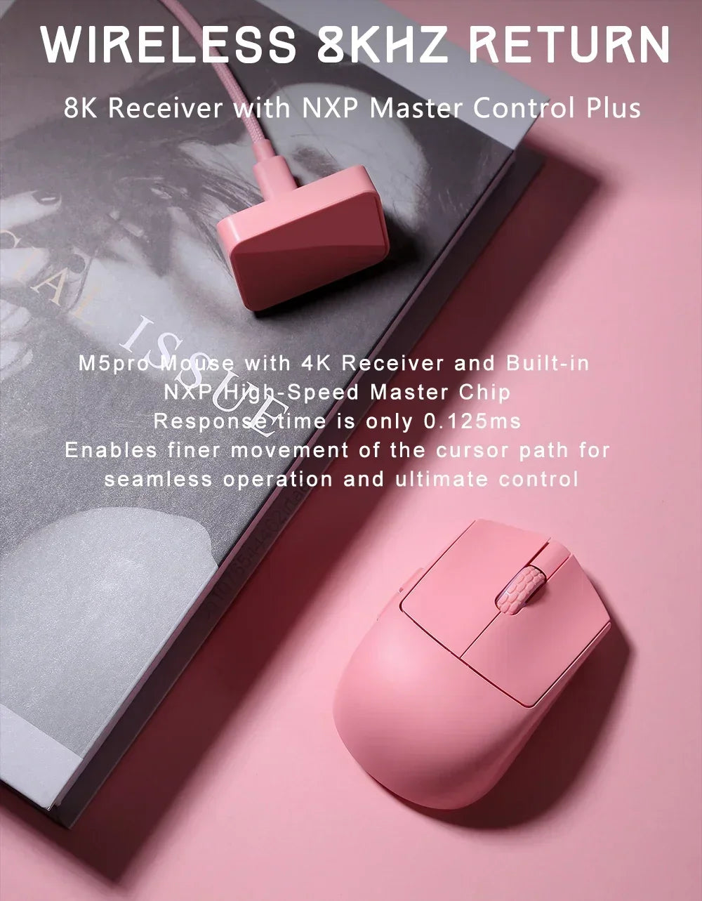 Darmoshark  M5 Pro Wireless Mouse PAW3950 8K Bluetooth Tri-Mode Connection Gaming Macro Mouse 30000DPI N52840 38g Lightweight