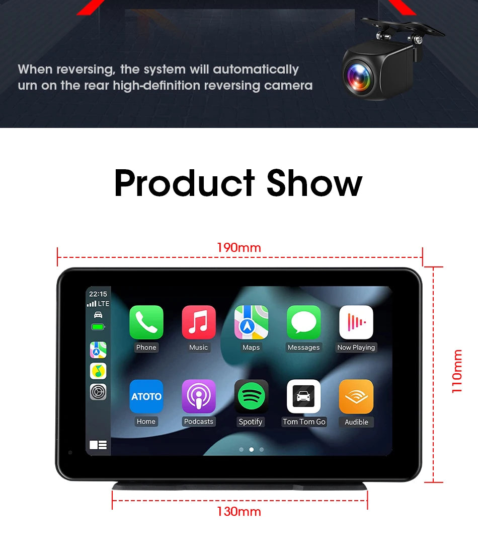 Vtopek 8.1 Inch 2.5K Dash Cam Wireless Carplay Android Auto Car DVR WiFi GPS Navigation Rearview Camera Dashboard Video Recorder