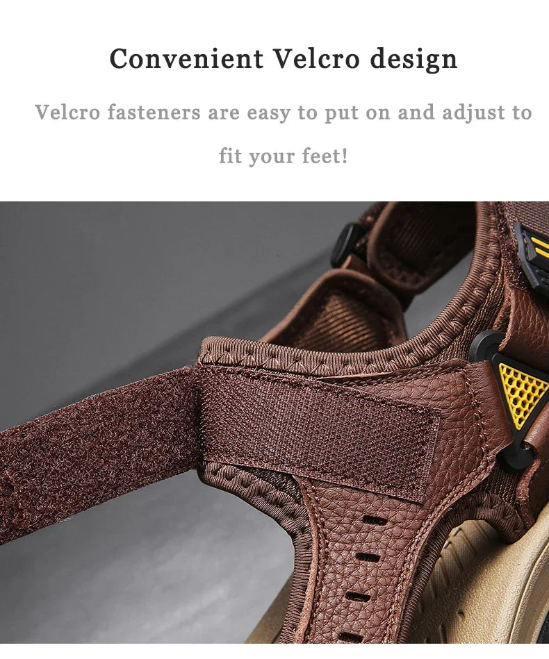 Summer Breathable Genuine Leather Men Sandals Waterproof Non-Slip Large Size flip flops Beach shose For Outdoor Anti-Collision