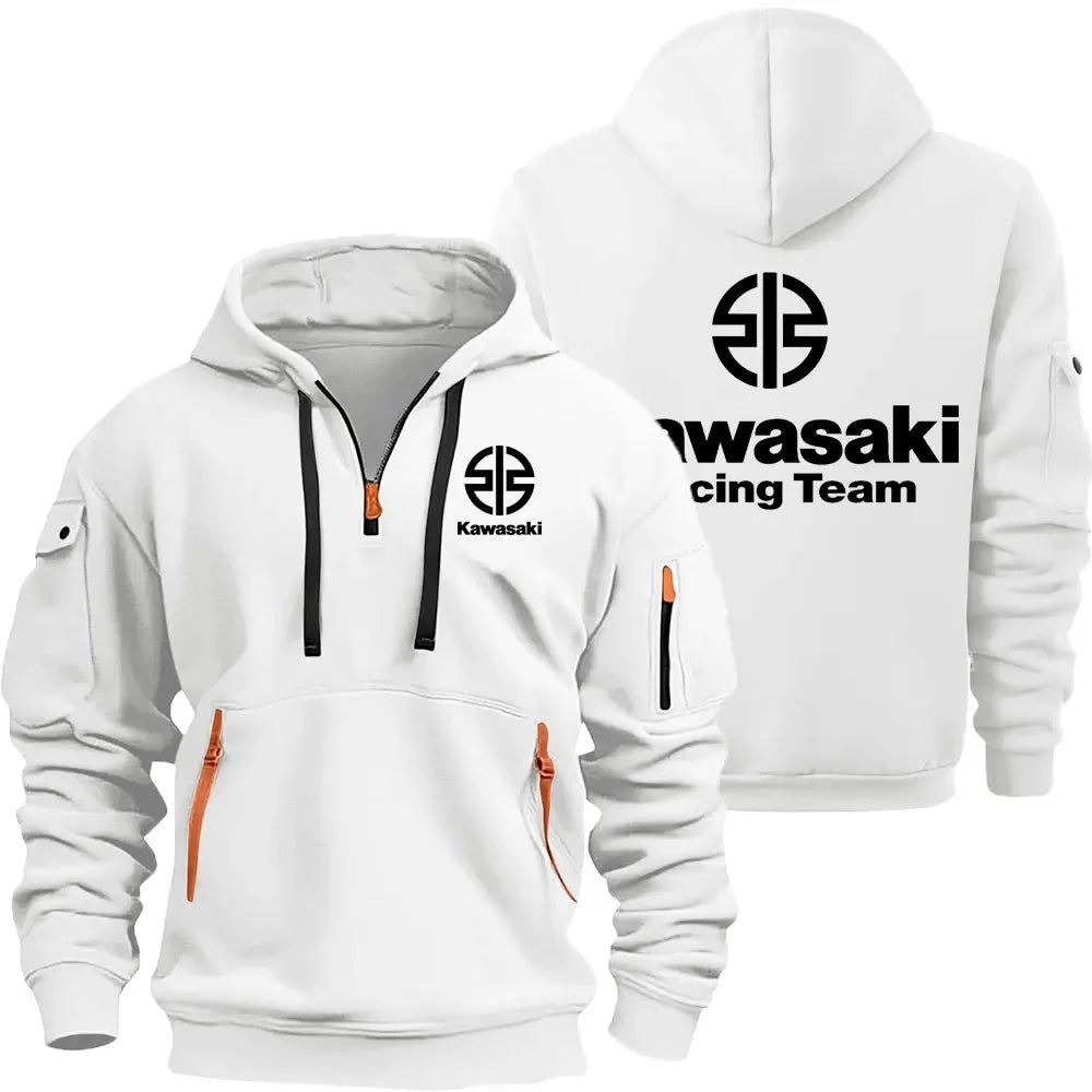 Kawasaki Logo Motorcycle Racing Team Men Half Zipper Hoodie Spring Autumn Male Sweatshirt 2025 New Sport Pullover Clothes
