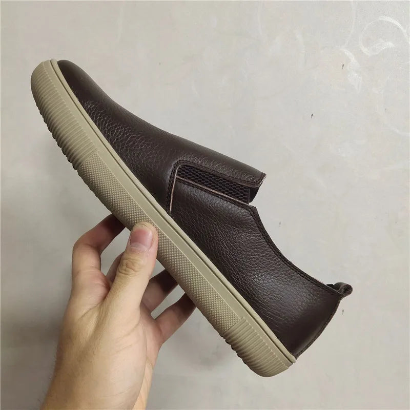 2025 Shoes Man 100% Genuine Leather Man Flat Shoes Casual Loafers Slip On Flats Shoes Moccasins Man Driving Shoes