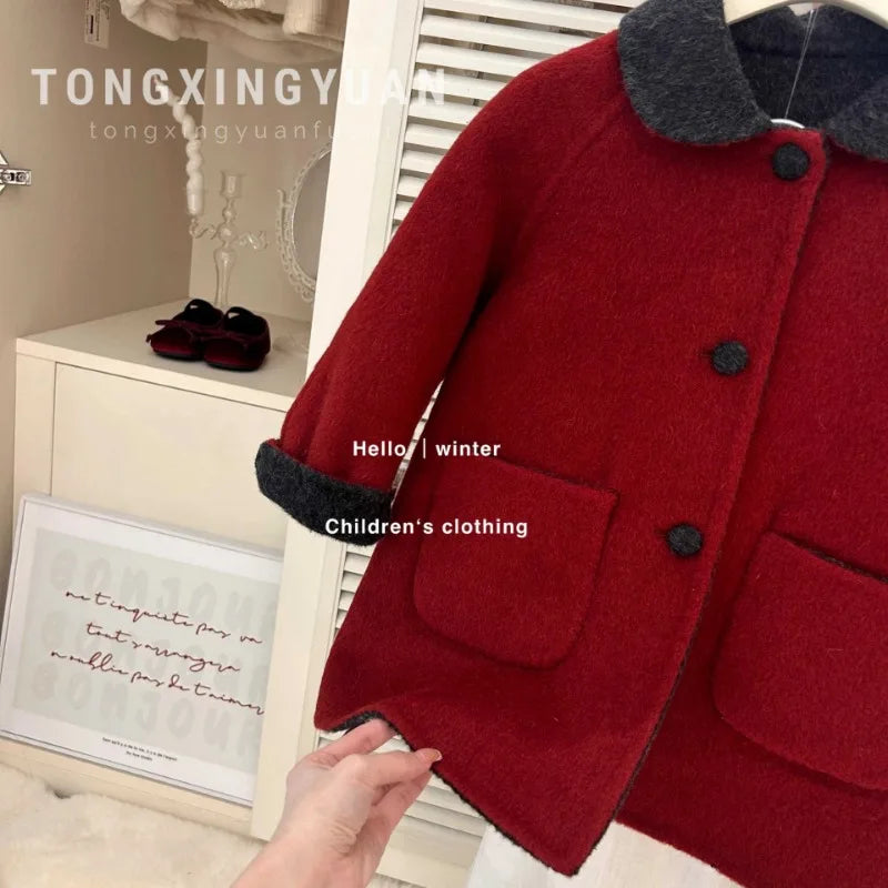 Children's clothing 2023 winter new fashionable double-sided woolen coat children's woolen coat
