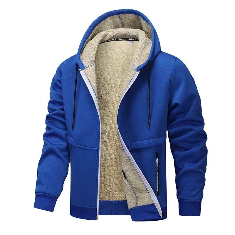 Winter Lambswool Zipper Hoodies Thicken Warm Jacket Men Long Sleeve Sweatshirts Casual Sports Fleece Coats Hooded Man Jackets