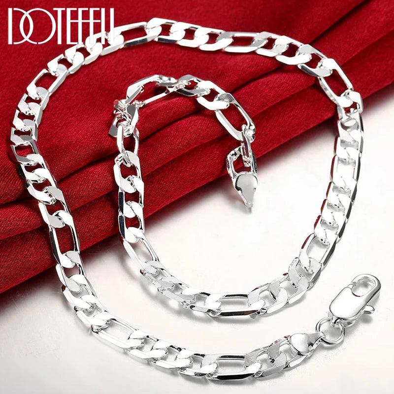 DOTEFFIL 925 Sterling Silver 8mm Chain Sideways Necklace Man Woman Senior Luxury Jewelry Statement Necklace