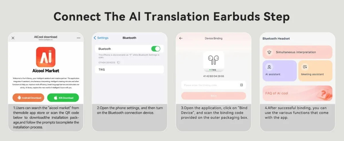 Wireless Ear Clip Earphones with Touch Screen 144 Languages AI Real Time Translation Headphones Smart Bluetooth Earbuds Device