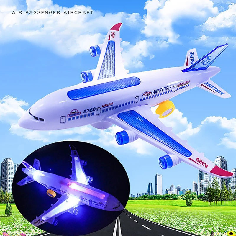 Electronic Aeroplane Toy with Music Autopilot Flash Sound Aircraft Automatic Rotation Plane Educational Toy Gift For Children