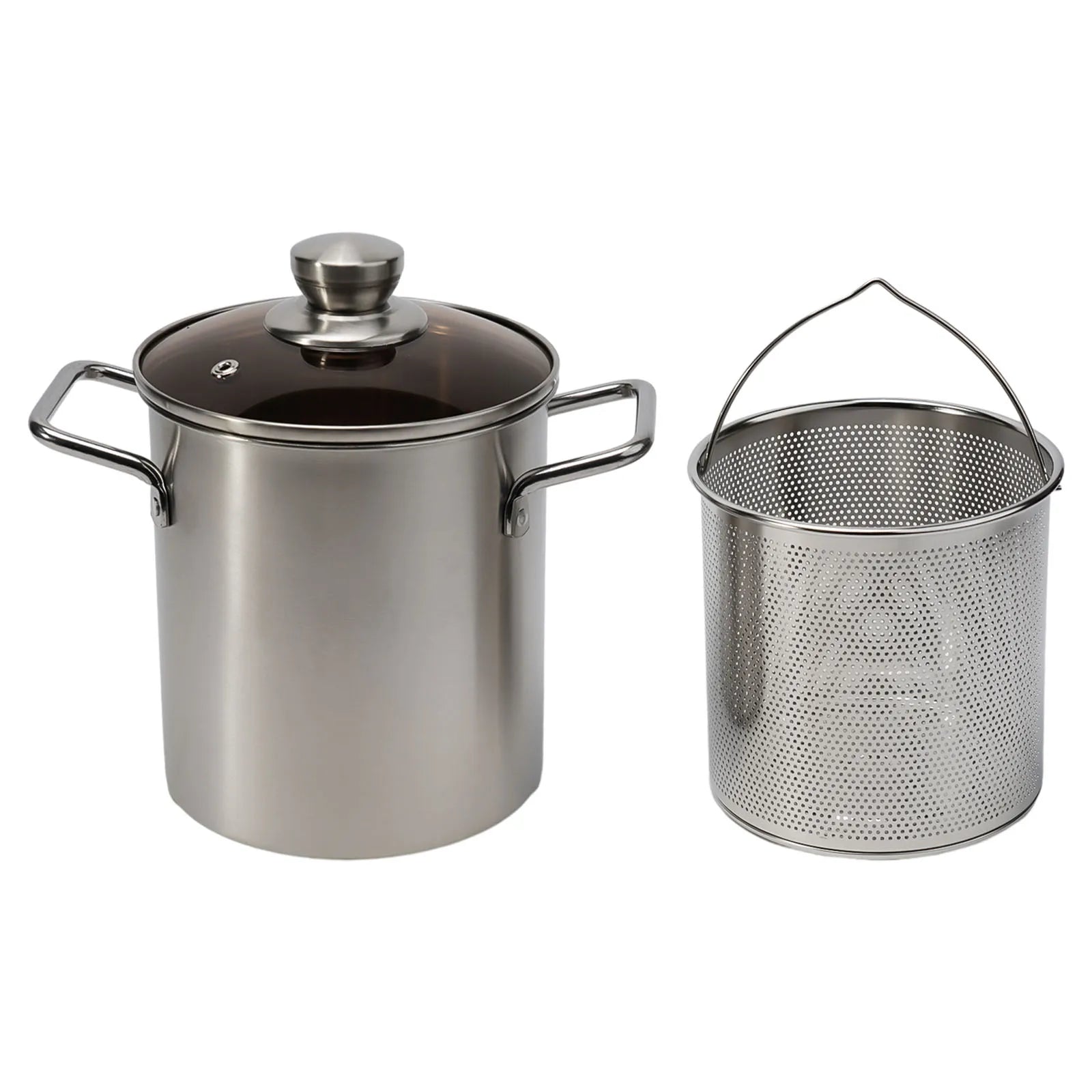 1Pc Silver Stainless Steel Frying Pot With Basket Multipurpose Deep Frying Pot Milk Pot Soup Pot Kitchen Supplies Cooker