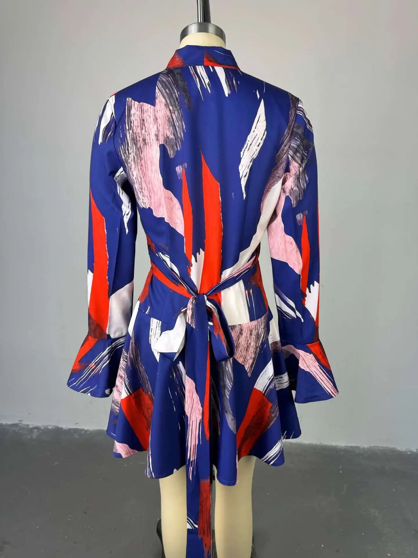 Women's Clothing 2025 Summer New Sweet Fresh Printed V-neck Tie Bell Sleeve High Waist Dress Short Skirt Vestido Women Elegant