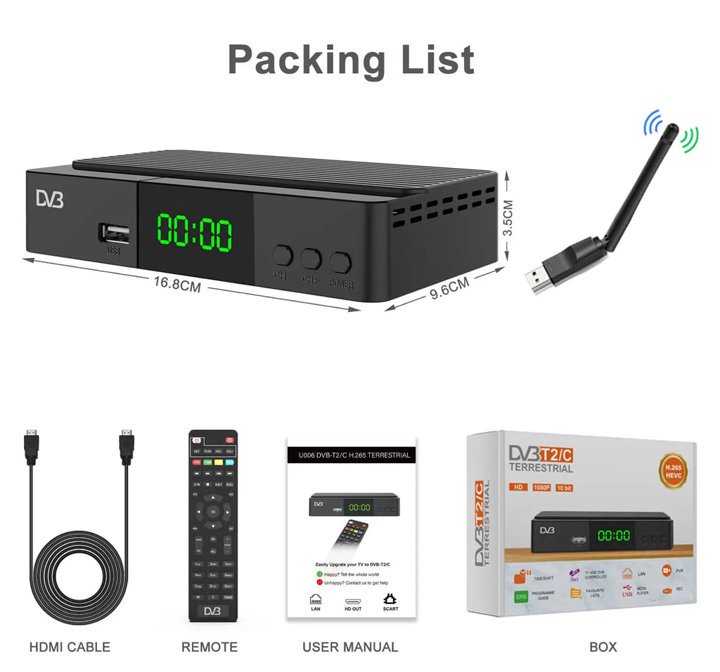 JN812 H.265 TDT DVB-T2 C Digital Terrestrial TV Receiver HD DVB-T2 FTA Set Top Box EPG USB PVR TV Tuner for HD/Old TV