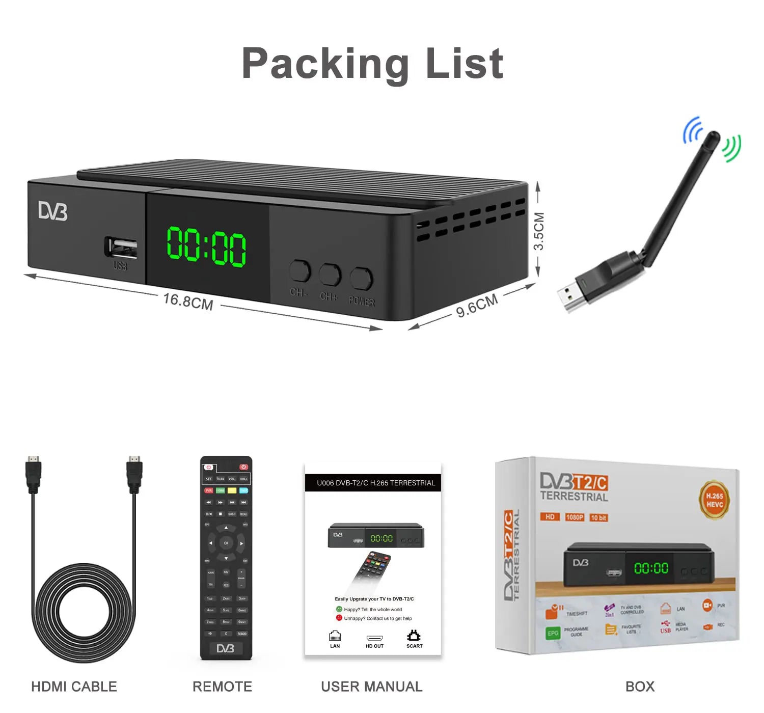 JN812 H.265 TDT DVB-T2 C Digital Terrestrial TV Receiver HD DVB-T2 FTA Set Top Box EPG USB PVR TV Tuner for HD/Old TV