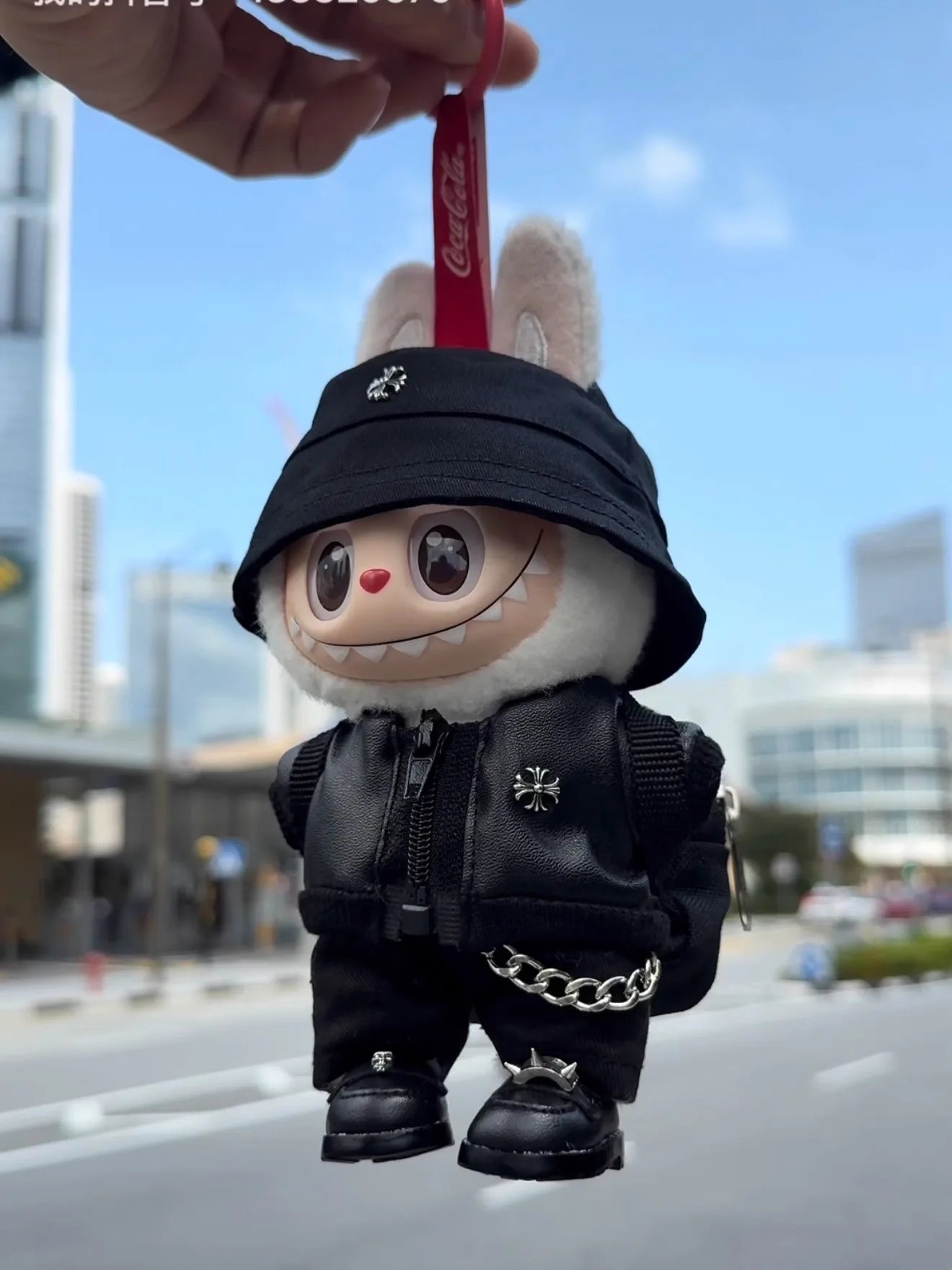 Clothes only] Labubwa clothes, black trendy cool leather jacket set, cute first, second and third generation clothes, hats, back