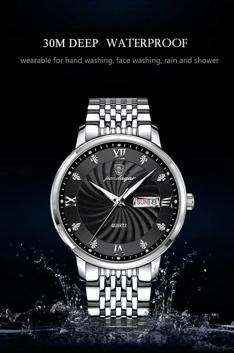 POEDAGAR Luxury Brand Man Watch Waterproof Luminous Date Week Men's Quartz Wristwatch Stainless Steel Fashion Sports Men Watches