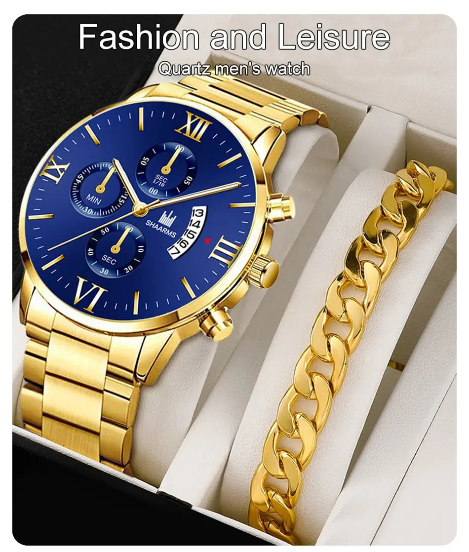 Mens Fashion Business Quartz Watch Fashion Fake Three Eye Six Pin Calendar Men Watch Stainless Steel Belt Men Watches