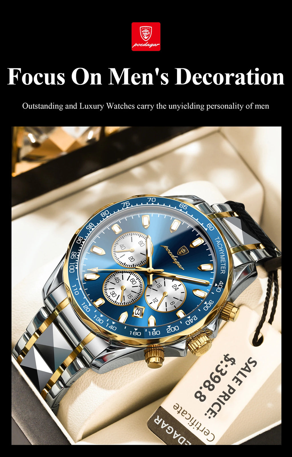 POEDAGAR Luxury Men's Watches Waterproof Luminous Date Chronograph Watch For Man Stainless Steel Fashion Sports Quartz Men Watch