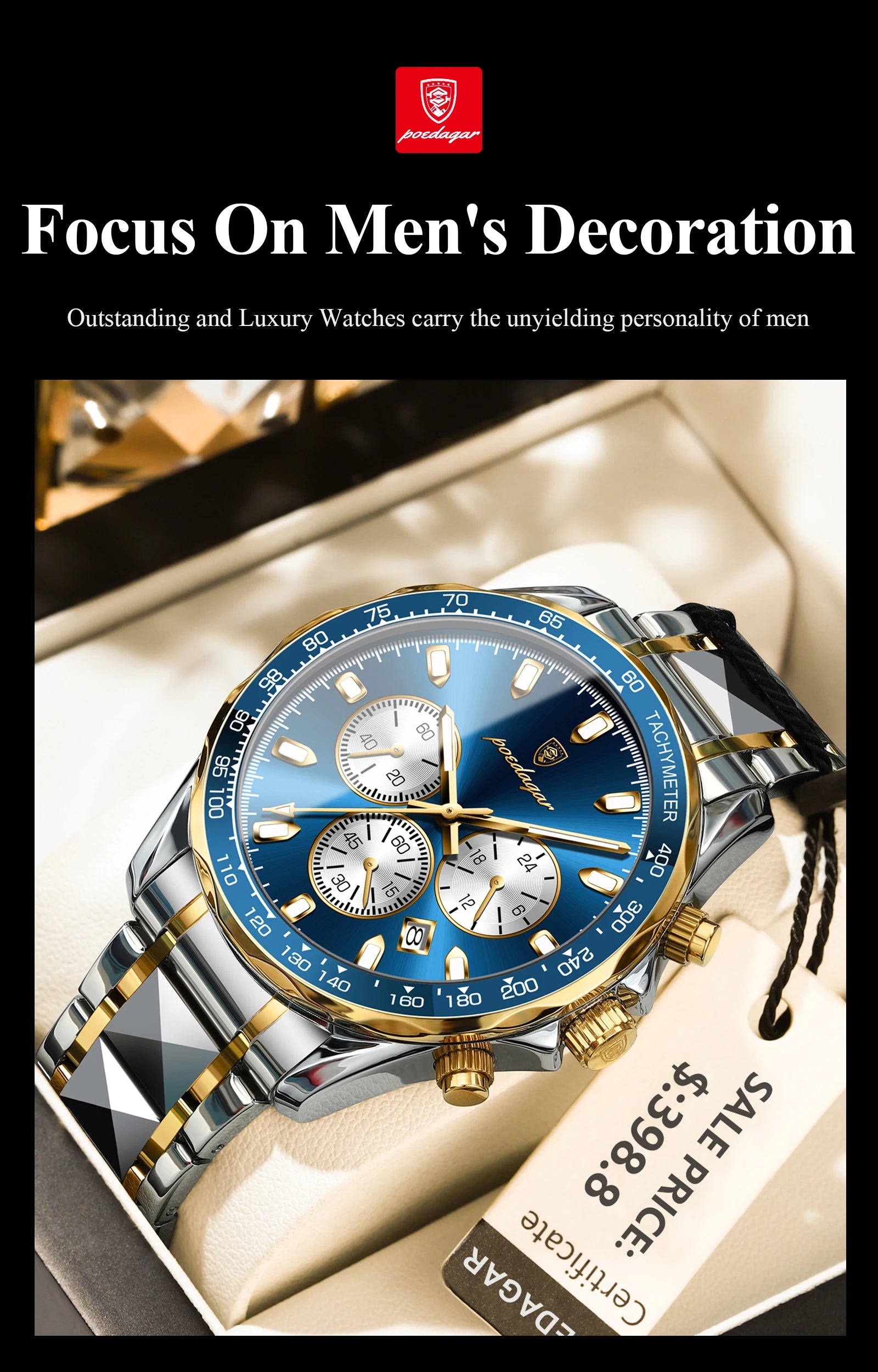 POEDAGAR Luxury Men's Watches Waterproof Luminous Date Chronograph Watch For Man Stainless Steel Fashion Sports Quartz Men Watch