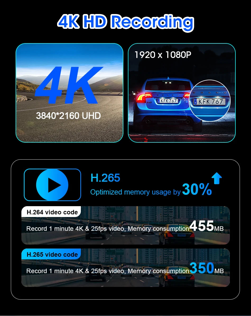 10/11.26 Inch 4K DVR Wireless CarPlay & Android Auto Dash Cam Bluetooth Audio GPS Navigation Dashboard Dual Lens Video Recorder