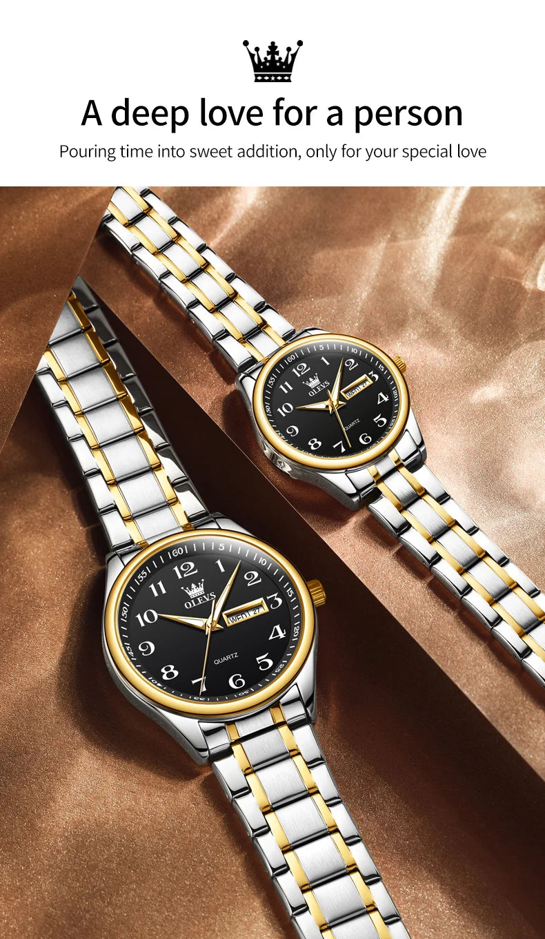 OLEVS 5567 Couple Watches Waterproof Luminous Wristwatch for Lover Date Men‘s and Women's Wristwatch Simple Fashion