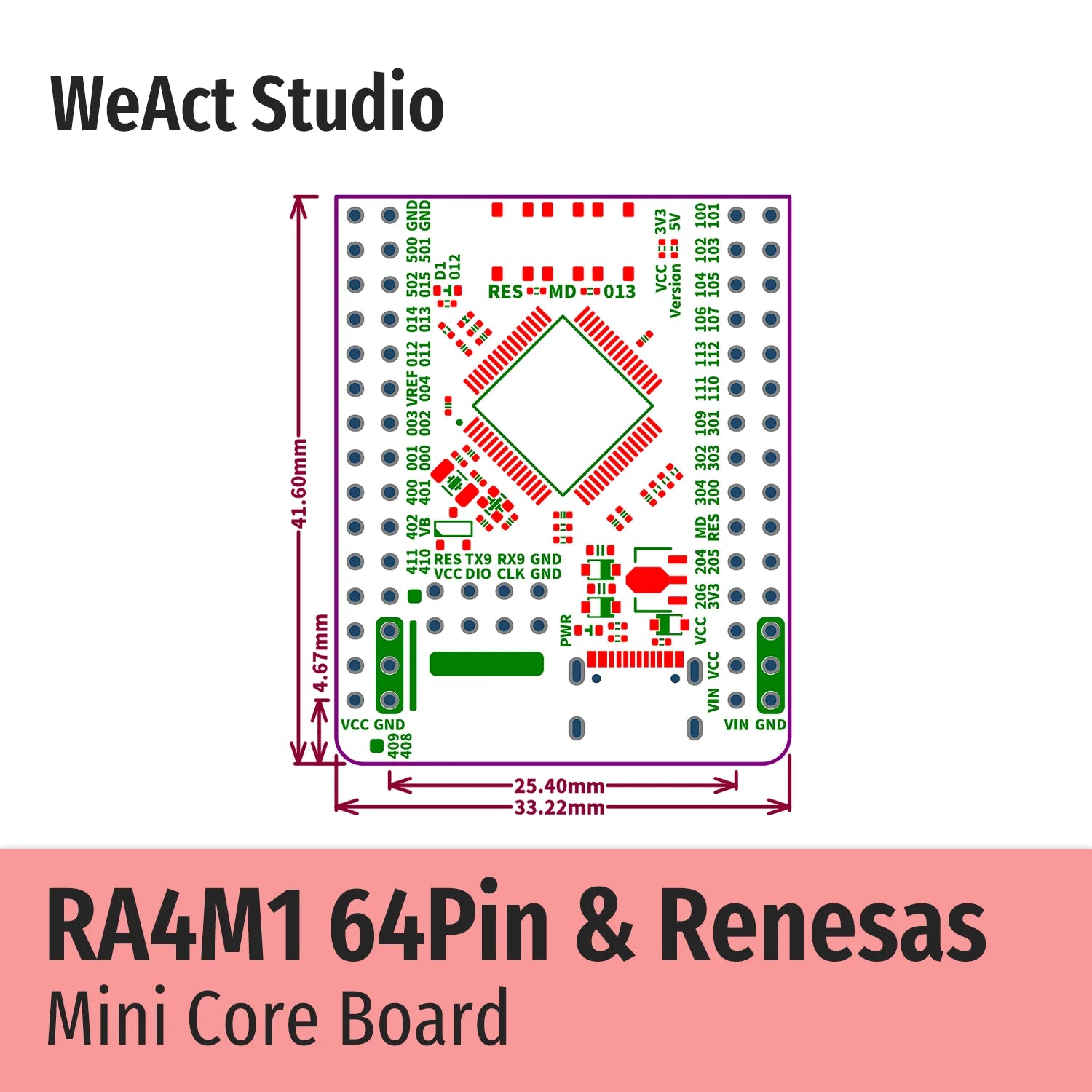 WeAct RA4M1 Renesas R7FA4M1AB3CFM#AA0 R7FA4M1 R7FA4M1AB3CFM Core Board Demo Board
