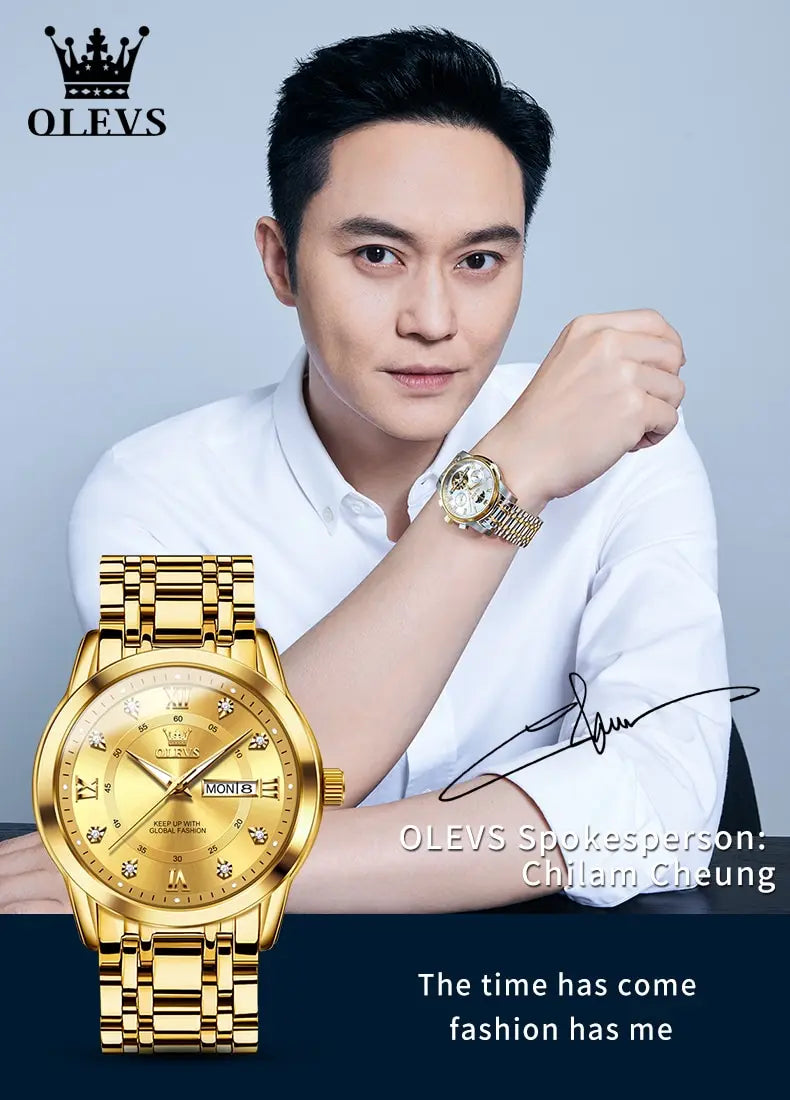 OLEVS Quartz Watch for Men Luxury Diamonds Gold Watch Waterproof Luminous Stainless Steel Business Men's Quartz Watch Mens Watch