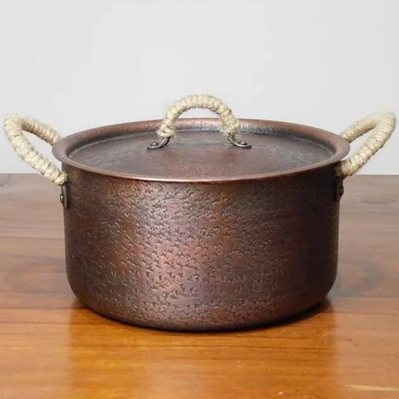 Vintage Copper Pot,Handcrafted Hot Pot Food Cooking Utensil for Boiling,Simmering and Pasta Stewing,With lid 18 cm Handheld Pots