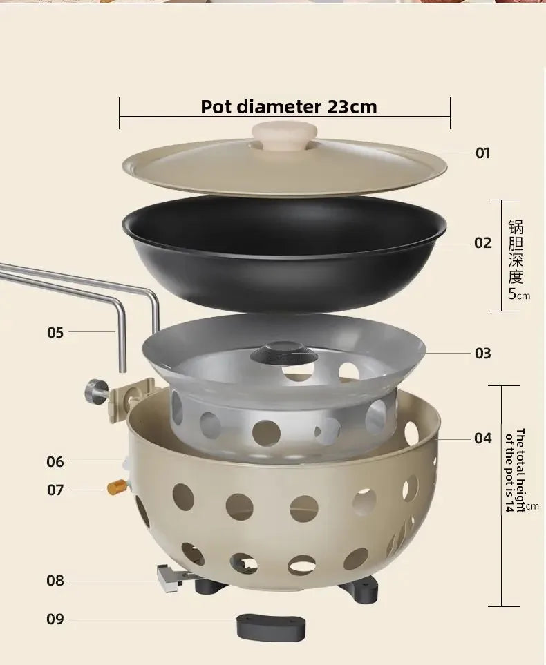 Outdoor integrated pot, card stove, multi-functional portable car camping, picnic, gas tank, universal pot, gas integrated pot