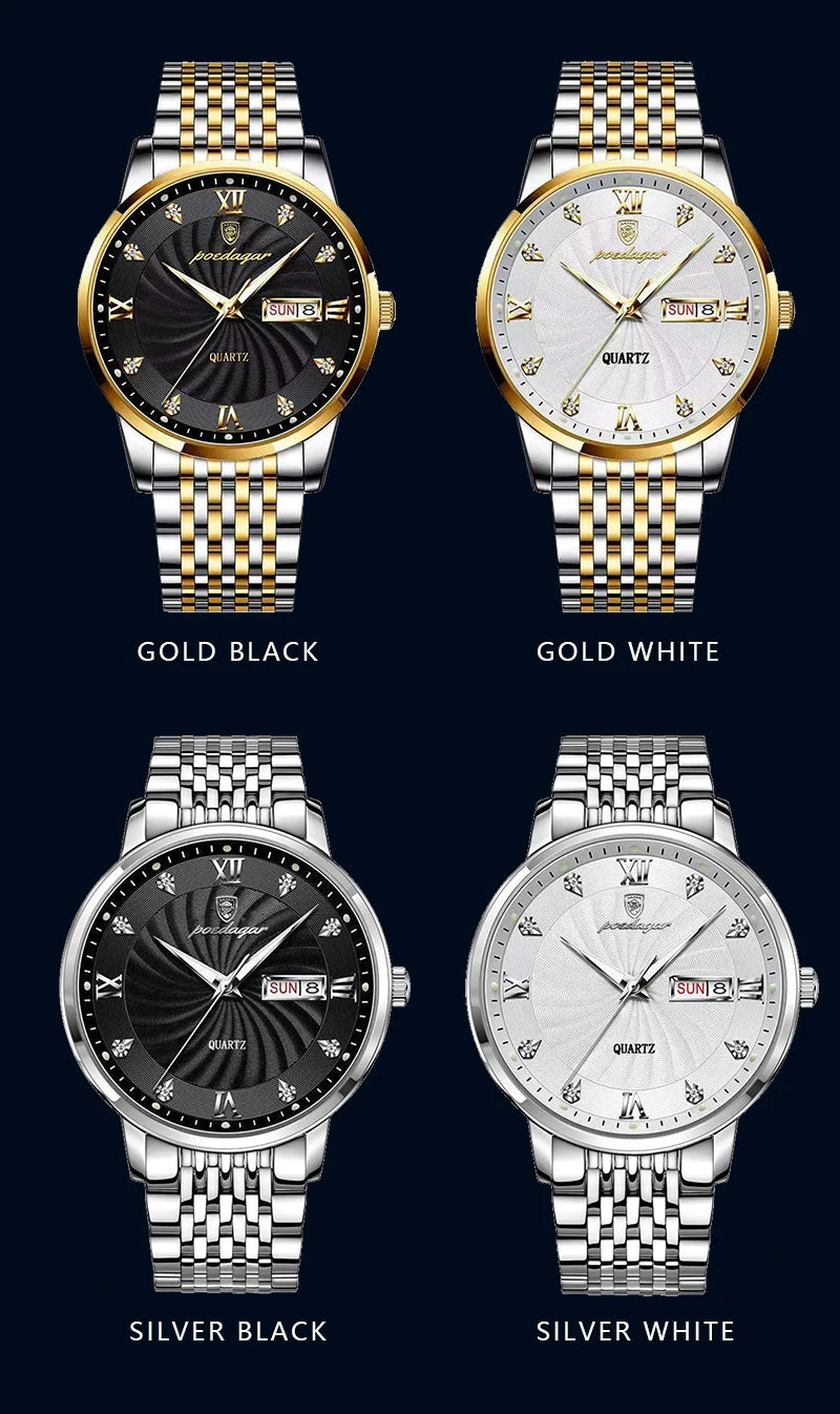 POEDAGAR Luxury Brand Man Watch Waterproof Luminous Date Week Men's Quartz Wristwatch Stainless Steel Fashion Sports Men Watches
