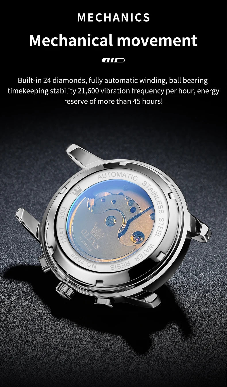 OLEVS Men's Watches 7088 Luxury Trend Fashion Automatic Mechanical Watch for Man Hollow Quartz Movement Complete Calendar Week