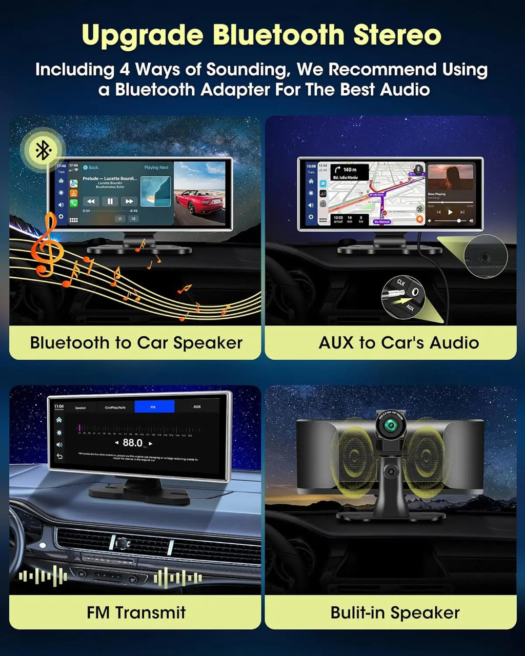 7/10.26"/11 26" Dash Cam 4K Car DVR Wireless Carplay Android Auto Ai Screen 1080P Camera GPS Navigation Video Recorder Bluetooth